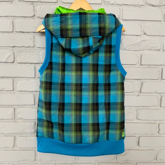 BURTON Starr Plaid Hooded Vest, Women's XL DryRide Aqua Lime  Zip Hoodie - Picture 5 of 16